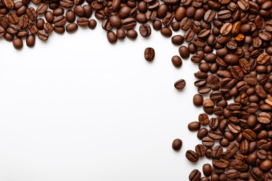 Coffee beans on white background with copy space for text
