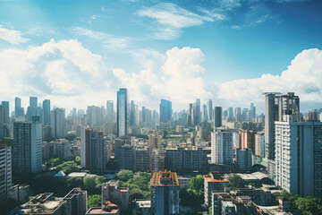 Shanghai skyline with skyscrapers and blue sky