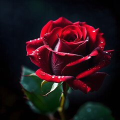 Red Velvet Romance: A Dew-Kissed Red Rose, a Symbol of Love