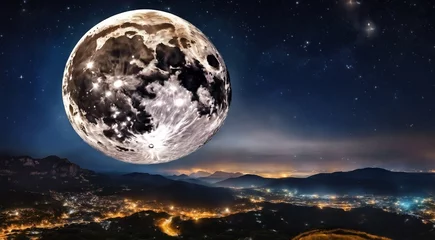 Foto op Plexiglas anti-reflex Volle maan en bomen moon in the night with stars and cloud, moon view at the night, beautiful moon with stars