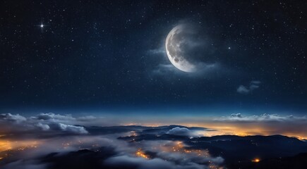 Fototapeta premium moon in the night with stars and cloud, moon view at the night, beautiful moon with stars