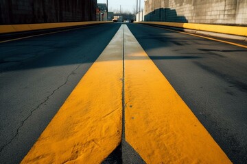 a long, surpassing yellow arrow on the roadway. Generative AI