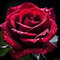 Crimson Kiss: A Close-Up of a Dew-Kissed Red Rose