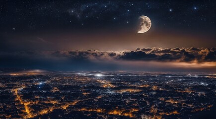 Naklejka na ściany i meble moon in the night with stars and cloud, moon view at the night, beautiful moon with stars