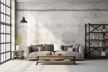 Industrial Style Loft Living Area, Featured on a Clean White Background, Generative AI