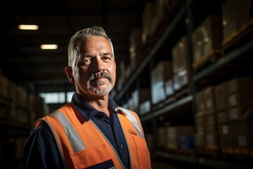 Fototapeta premium portrait of senior supervisor with uniform at warehouse, 