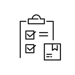 Delivery agreement. Checklist on clipboard and parcel. Pixel perfect, editable stroke icon