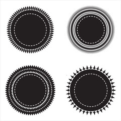Set of vector starburst, sunburst badges. Simple flat style vintage labels, stickers, Sunburst price tags Black icons on white background.  12354