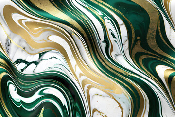 Marbrures liquides Vertes dorées et blanc - obrazy, fototapety, plakaty