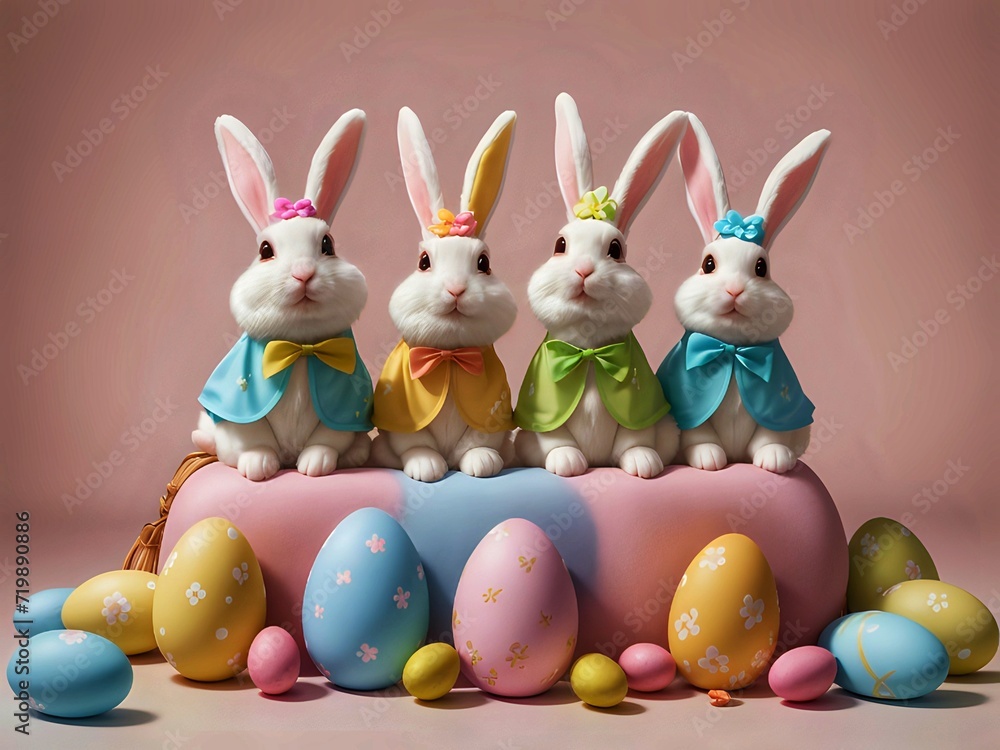 Wall mural easter bunny and easter eggs