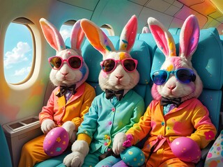 easter bunny and easter eggs on a plane