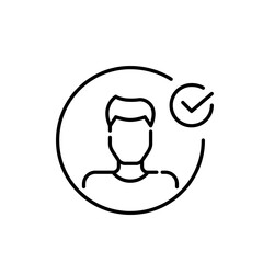 Right candidate for a job vacancy. Man user profile picture and check mark symbol. Pixel perfect, editable stroke icon