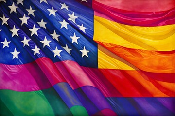 Flag of the United States of America in the colors of the LGBT flag