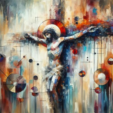 Jesus Christ on cross abstract religious print art.