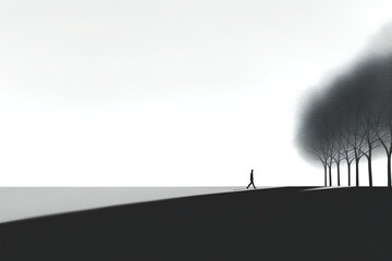 Conceptual image with silhouette of a man walking on the road