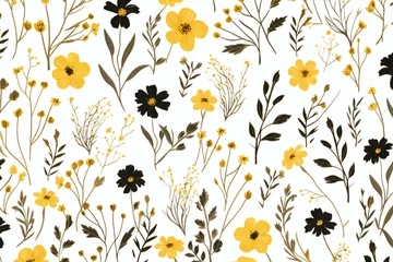 Tuinposter Seamless pattern with hand drawn flowers and branches,  Vector illustration © Nam