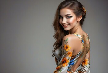 Portrait of a beautiful young woman with flowers in her hair