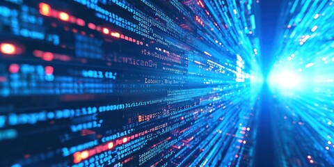 Naklejka premium Backdrop of intricate code against a deep blue canvas. Amidst this digital landscape.