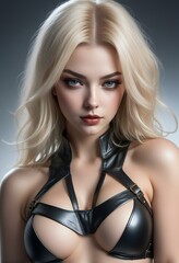 Portrait of beautiful young woman in sexy lingerie and leather jacket