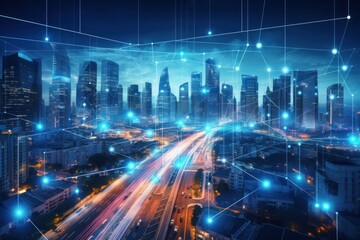 Fototapeta premium Smart city dot point connect with gradient line, connection technology metaverse 