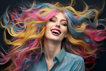 Beautiful young woman with colorful hair,  Portrait of a beautiful girl with dyed hair
