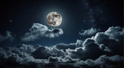 Photo sur Plexiglas Pleine Lune arbre moon in the night with stars and cloud, moon view at the night, beautiful moon with stars