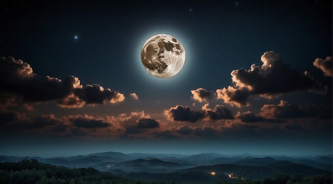 moon in the night with stars and cloud, moon view at the night, beautiful moon with stars