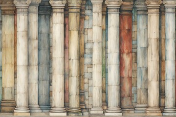 Pillars on the wall of an ancient building, vintage style