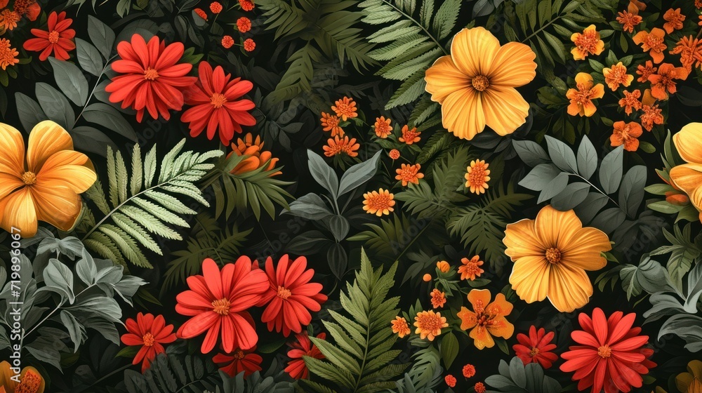 Poster vector pattern from stylized plants, herbs and flowers. a set of two patterns matching the color
