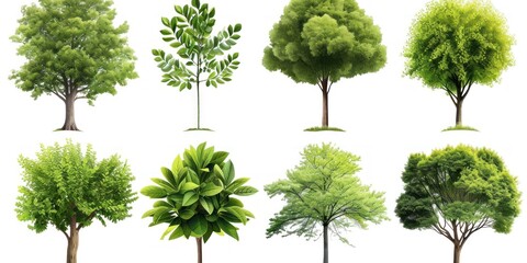 Trees collection set. Green plants with leaves, garden botanical vector
