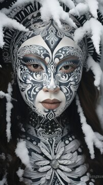 Image of stylish woman with white mask for phone background