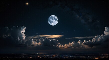 Fototapeta na wymiar moon in the night with stars and cloud, moon view at the night, beautiful moon with stars
