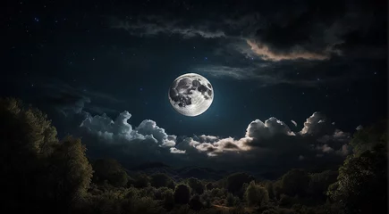 Papier Peint photo Pleine Lune arbre moon in the night with stars and cloud, moon view at the night, beautiful moon with stars