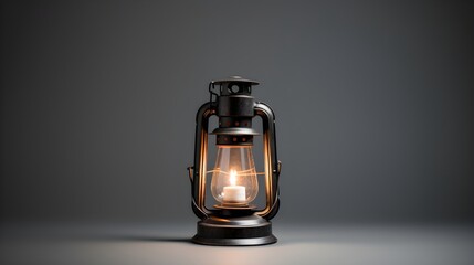 A vintage-style lantern casting warm light, isolated on soft light grey
