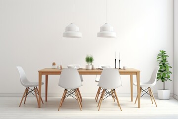 Fototapeta na wymiar Basic Scandinavian Dining Room, Displayed on an Isolated White Setting, Generative AI
