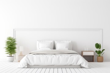 Minimalist Bedroom Interior, Presented on an Isolated White Background, Generative AI