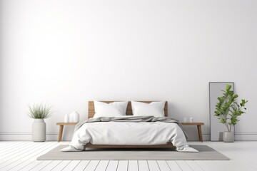 Fototapeta na wymiar Minimalist Bedroom Interior, Presented on an Isolated White Background, Generative AI