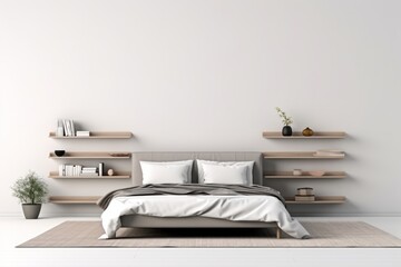 Minimalist Bedroom Interior, Presented on an Isolated White Background, Generative AI