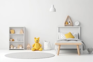 Simple Kids' Room Interior, Set on an Isolated White Surface, Generative AI