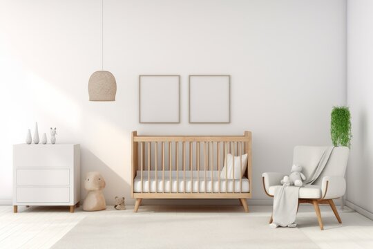 Simple Nursery Room, Featured on a Clean White Background, Generative AI