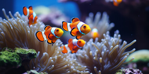 Clownfish and Anemone Symbiosis by AI generate. - obrazy, fototapety, plakaty