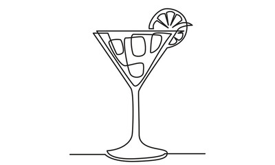 Single continuous line drawing of cocktail.line art exotic cocktail drinks vector doodle.Hand-drawn vector illustration.