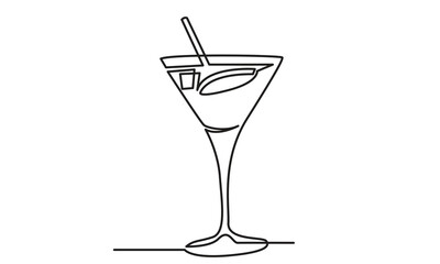 Single continuous line drawing of cocktail.line art exotic cocktail drinks vector doodle.Hand-drawn vector illustration.