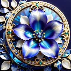 AI prompt: 4K+ graphic of an intricate bluebell flower with mother-of-pearl, gemstones, and gold, capturing a captivating and enchanting atmosphere.(Generative AI)