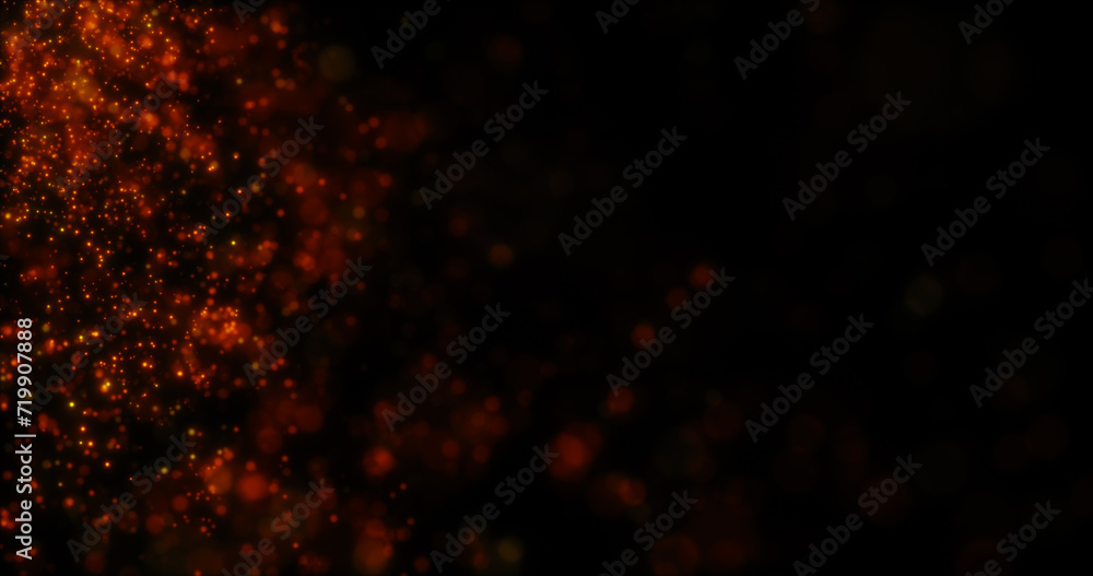 Poster blurred yellow orange abstract background of bokeh and small round particles of energy magical holid