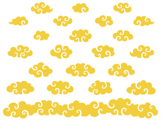 中華風の金の渦巻雲のセット