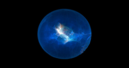 Energy abstract blue sphere of glowing liquid plasma, electric magic round energy ball background