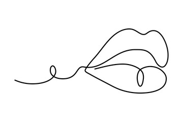 Vector Illustration.Lips.Mouth.One Continuous Line. Icon symbol of makeup and lipstick in simple linear minimalistic style. Print for textiles, for posters, cards, banner editable stroke. Hand drawn 