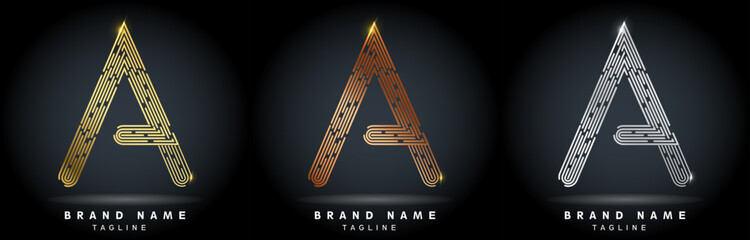 A  Letter Logo concept Linear style. Creative Minimal Monochrome Monogram emblem design template. Graphic Alphabet Symbol for Luxury Fashion Corporate Business Identity. Elegant Vector element