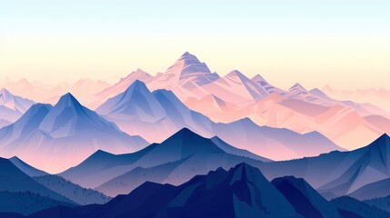 A serene mountain range with minimalist geometric peaks    - obrazy, fototapety, plakaty
